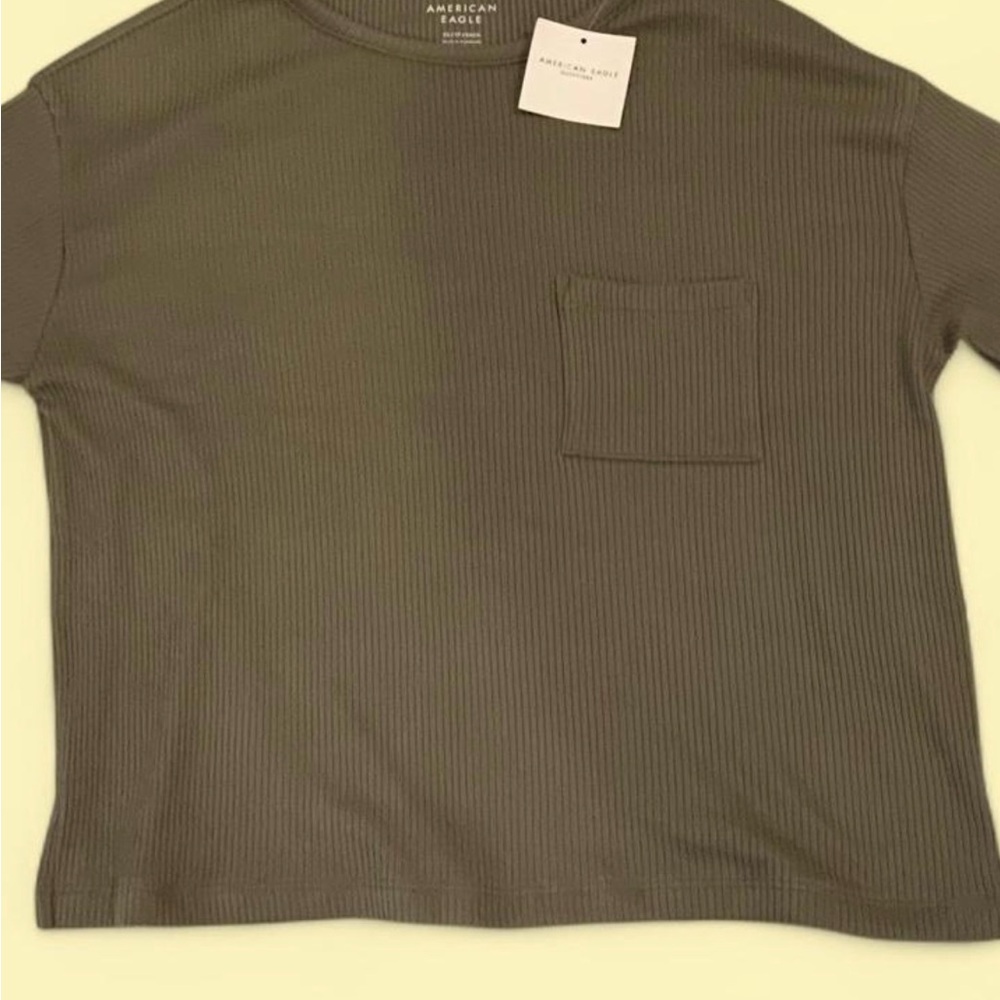 American Eagle Outfitters Olive Green Ribbed Blouse